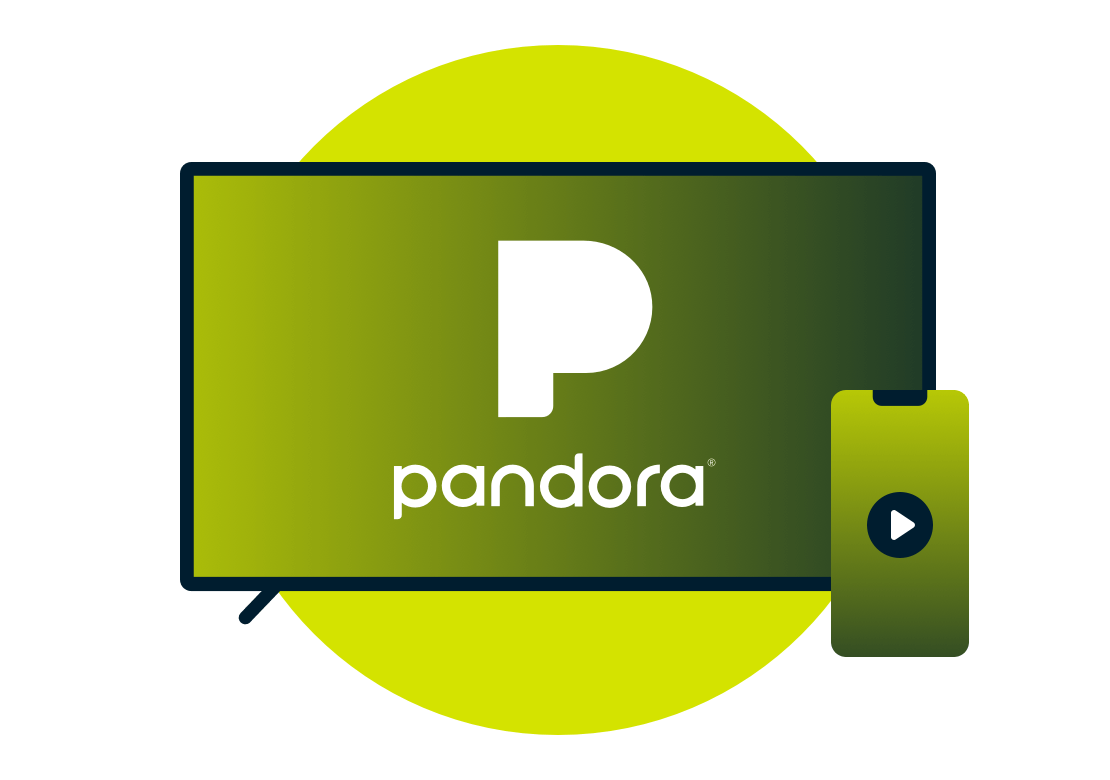 Fjernsynssk&aelig;rm med Pandora-logo.