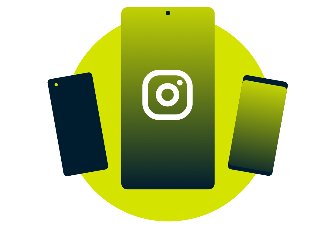 Mobiele apparaten met het Instagram-logo.