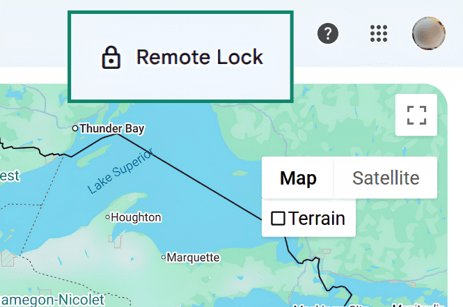 Google Find My Device, highlighting the Remote Lock button.